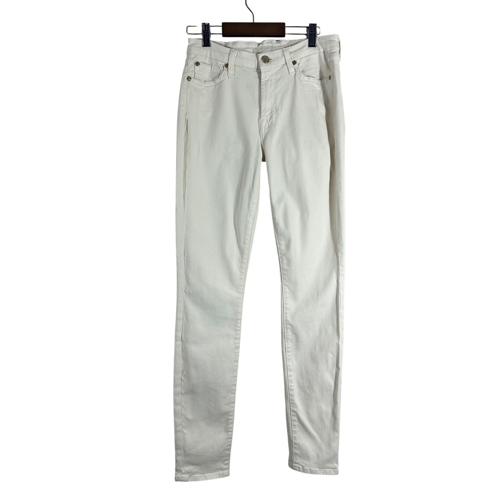 7 For All Mankind Ankle Skinny Jeans Off White Cream Size 27 Stretch Denim Pants